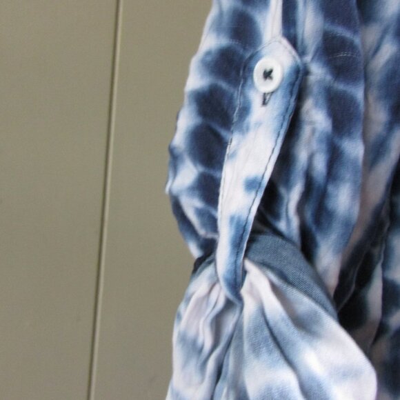 Philosophy Blouse S Tie Dye Blue White Roll Cuff Sleeve - Picture 11 of 16